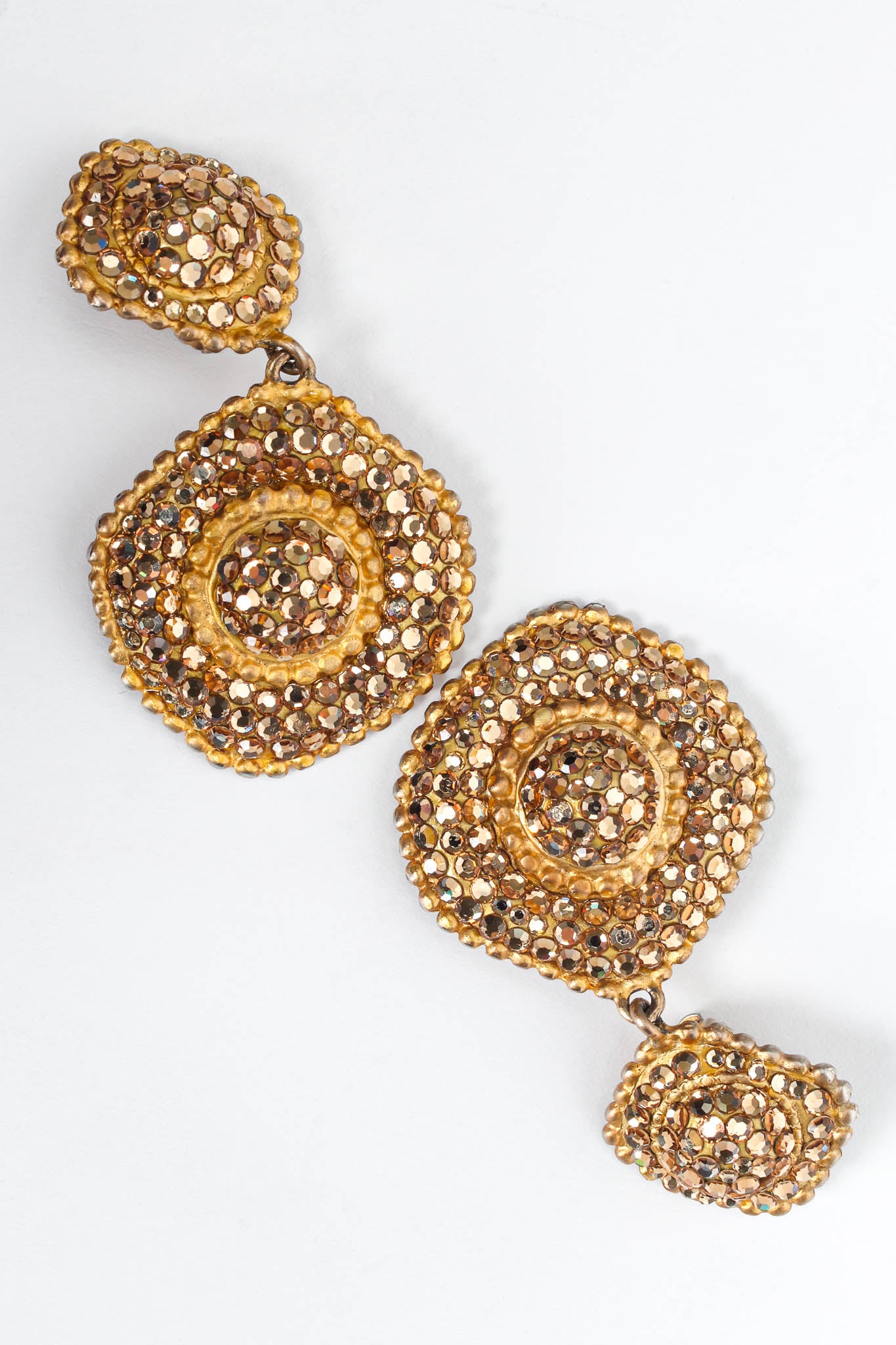 Vintage Richard Kerr Rhinestone Dome Plate Earrings diagonal front @ Recess Los Angeles