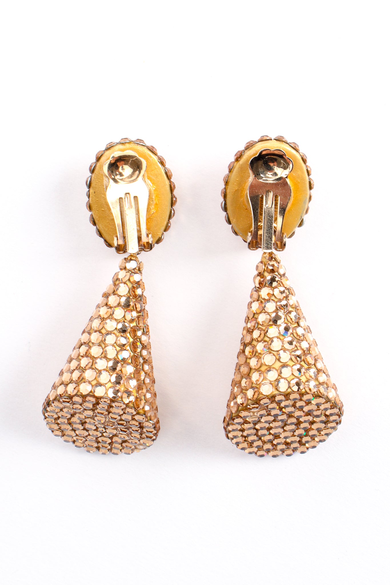 Vintage Richard Kerr Champagne Rhinestone Cone Earrings backside at Recess Los Angeles