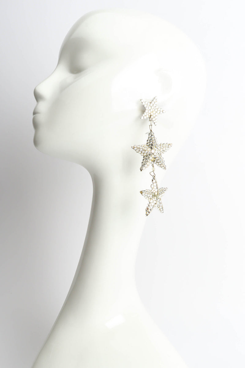 Vintage Richard Kerr Triple Star Chandelier Earrings on mannequin @ Recess Los Angeles