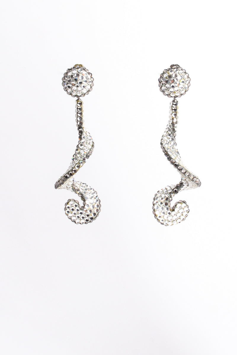 Vintage Richard Kerr Crystal Rhinestone Swirl Drop Earrings hang at Recess Los Angeles