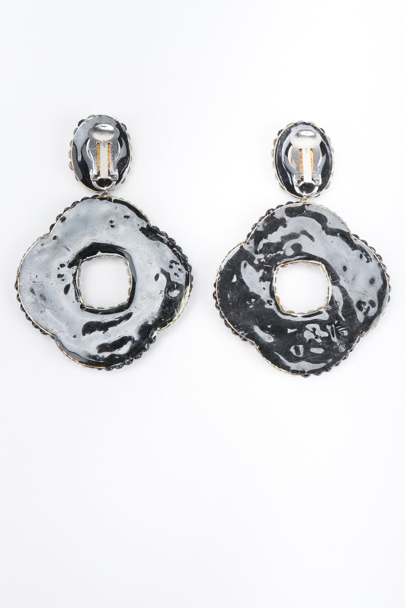 Recess Los Angeles Designer Consignment Vintage Richard Kerr Rhinestone Crystal Swirl Hoop Earrings