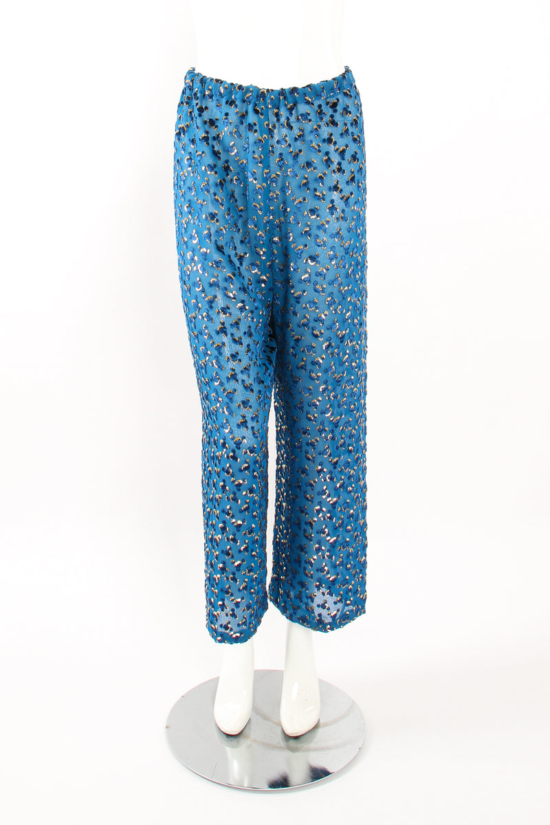 Vintage Richilene Silk Velvet Lamé Leisure Suit on Mannequin Front Pant at Recess Los Angeles