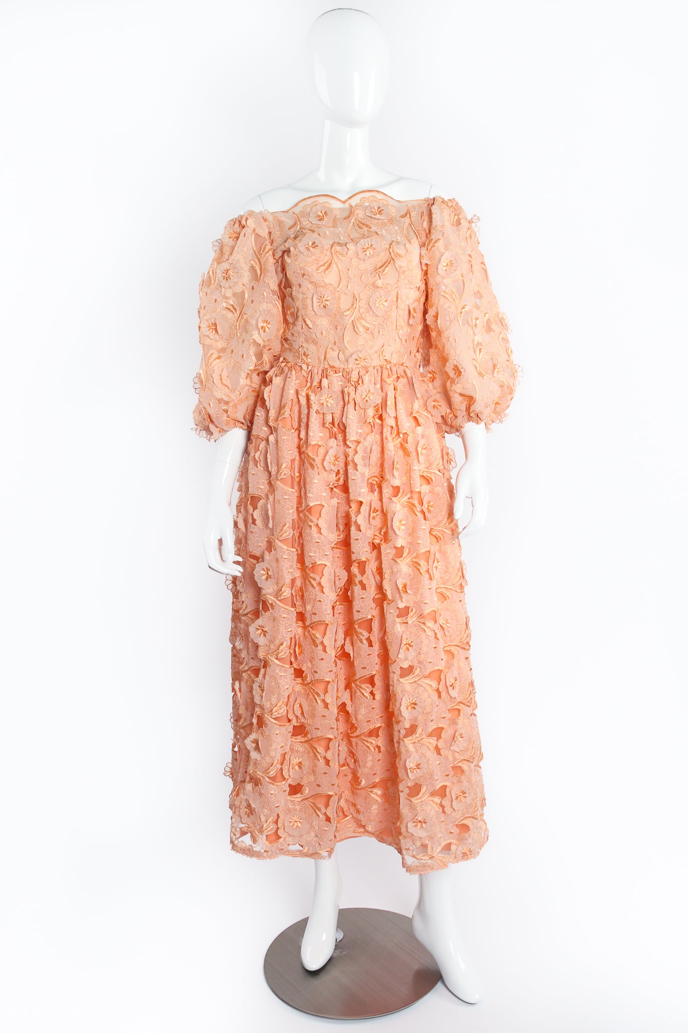 Vintage Richilene Embroidered Lace Balloon Sleeve Dress on Mannequin Front at Recess LA