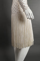 Vintage Robert David Morton Diamonds Pearls Fringe Wedding Bridal Dress on Mannequin skirt Recess