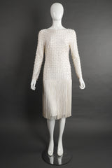 Vintage Robert David Morton Diamonds Pearls Fringe Wedding Bridal Dress on Mannequin front Recess