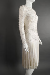 Vintage Robert David Morton Diamonds Pearls Fringe Wedding Bridal Dress on Mannequin angle Recess