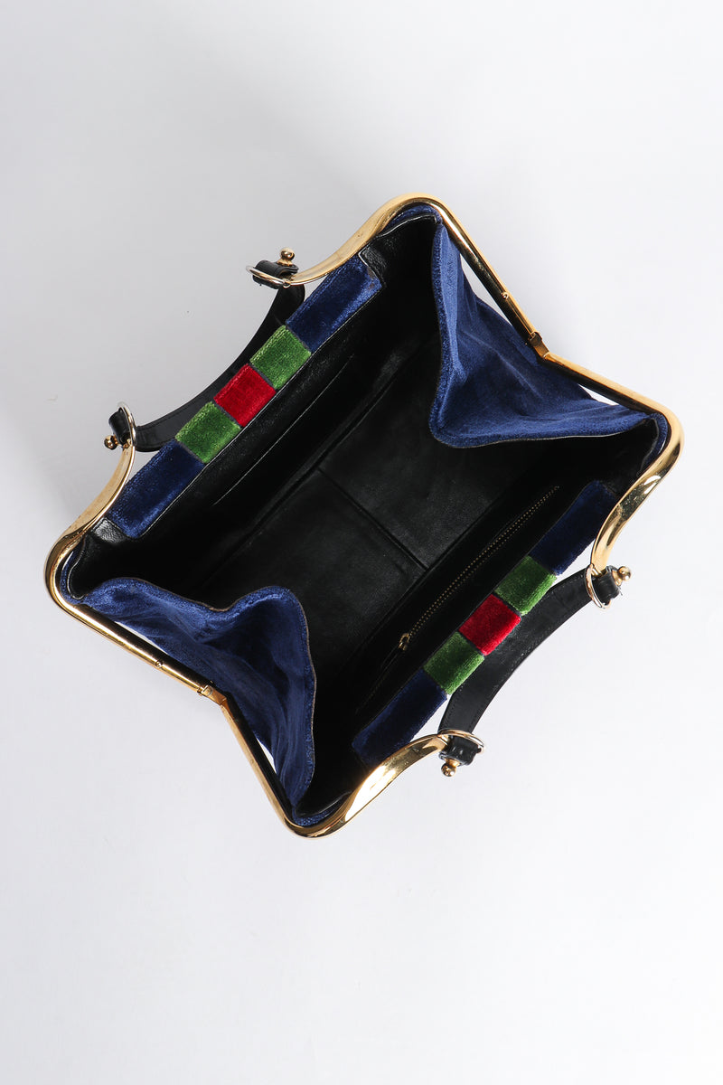 Vintage Roberta di Camerino Navy Stripe Velvet Frame Handbag open at Recess Los Angeles