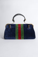 Vintage Roberta di Camerino Navy Stripe Velvet Frame Handbag front at Recess Los Angeles