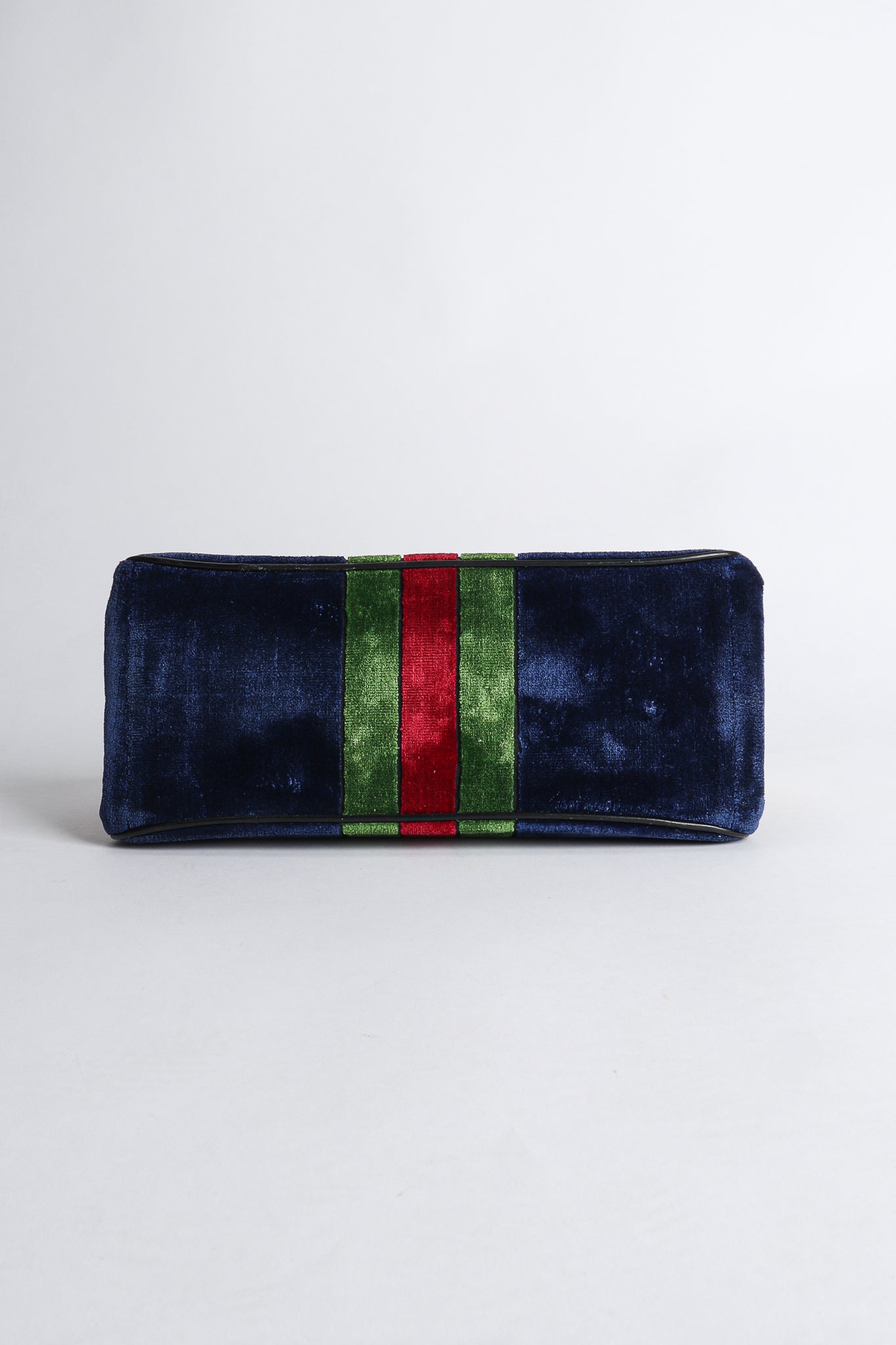 Vintage Roberta di Camerino Navy Stripe Velvet Frame Handbag Bottom at Recess Los Angeles