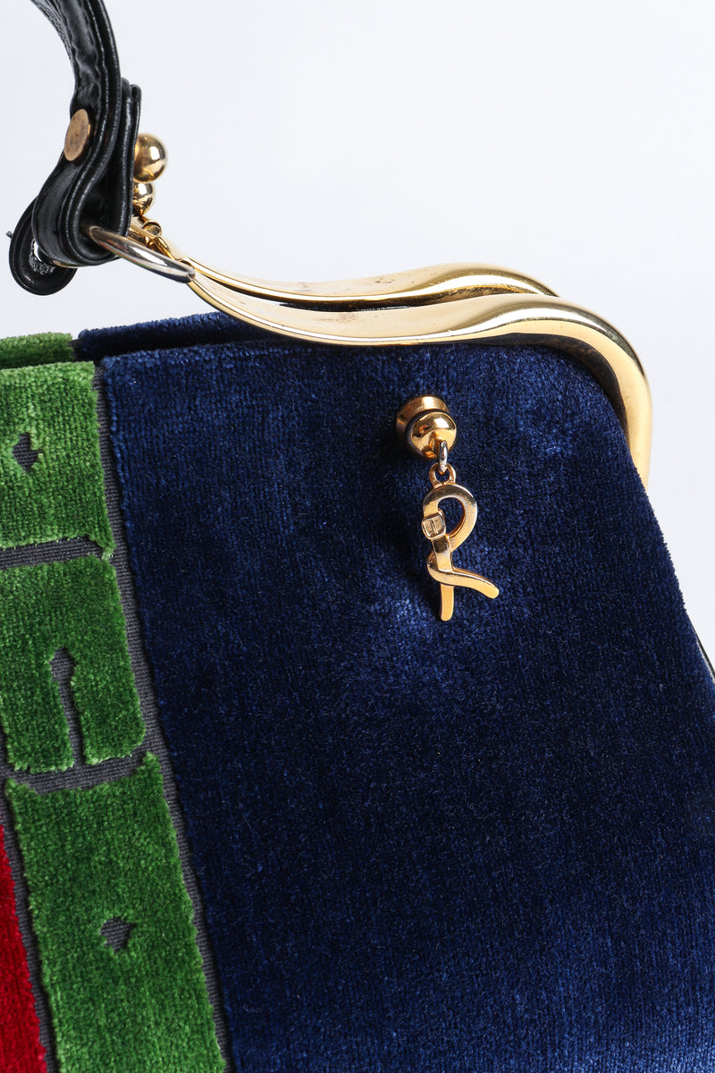 Vintage Roberta di Camerino Navy Stripe Velvet Frame Handbag  R Charm at Recess Los Angeles