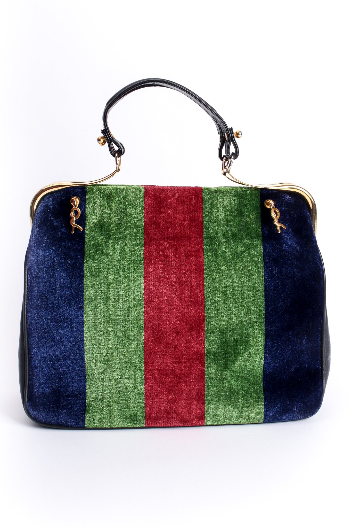 Vintage Roberta di Camerino Block-Striped Velvet Frame Bag front at Recess Los Angeles