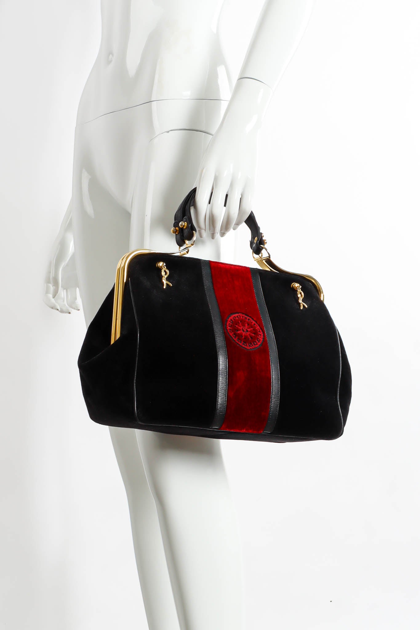 Vintage Roberta Di Camerino Velvet Stripe Frame Bag mannequin hand angle @ Recess Los Angeles