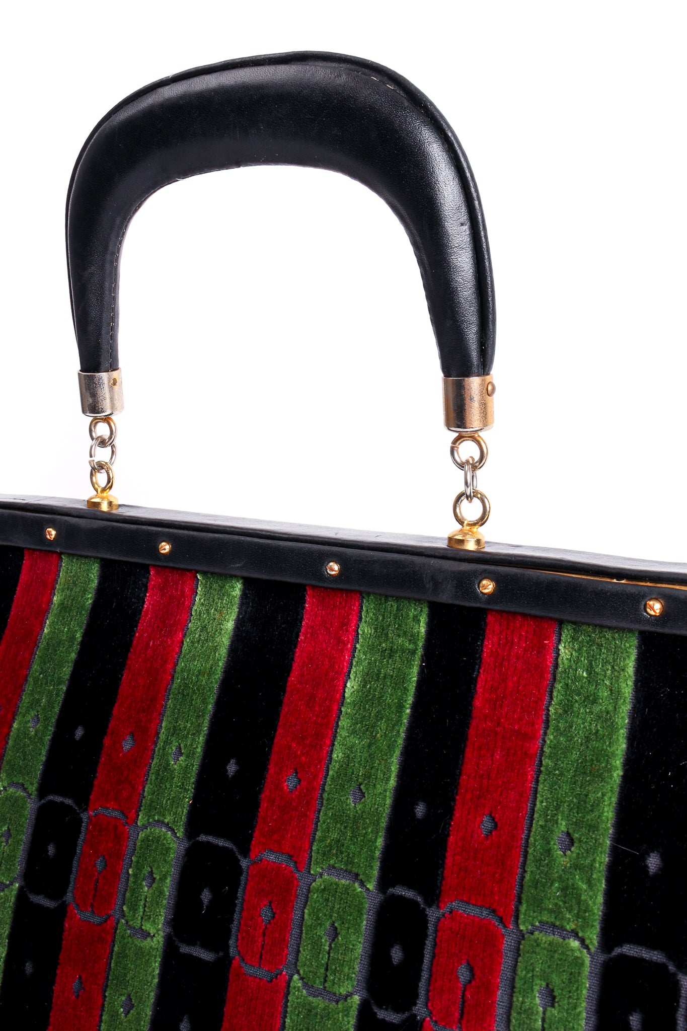 Vintage Roberta di Camerino Velvet Striped Buckle Oversized Bag Handle Closeup at Recess LA