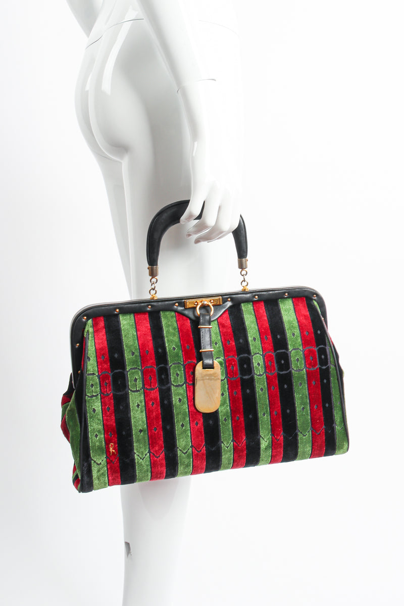 Vintage Roberta di Camerino Velvet Striped Buckle Oversized Bag on Mannequin at Recess LA