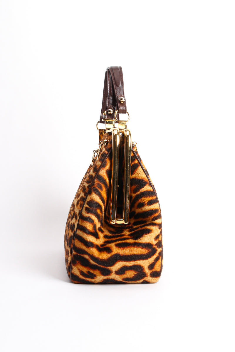 Vintage Roberta di Camerino Leopard Pony Hair Frame Handbag side at Recess Los Angeles