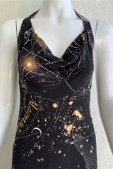 Vintage Roberto Cavalli Astrological Stars Halter Gown on Mannequin neckline at Recess LA