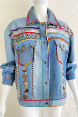 Vintage Roberto Cavalli for Amen Wardy Applique Denim Jacket on Mannequin front crop at Recess LA