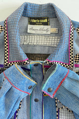 Vintage Roberto Cavalli for Amen Wardy Applique Denim Jacket collar detail at Recess LA