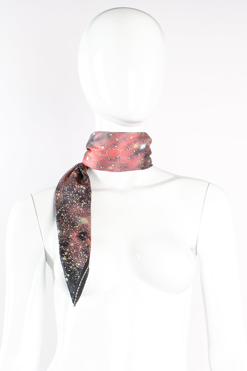 Vintage Roberto Cavalli Rose Gold Galaxy Silk Scarf on mannequin at Recess Los Angeles