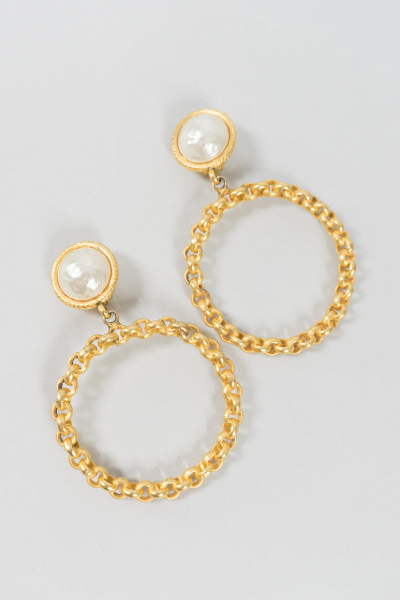 Deanna Hamro Pearl Chain Clip Hoop Earrings