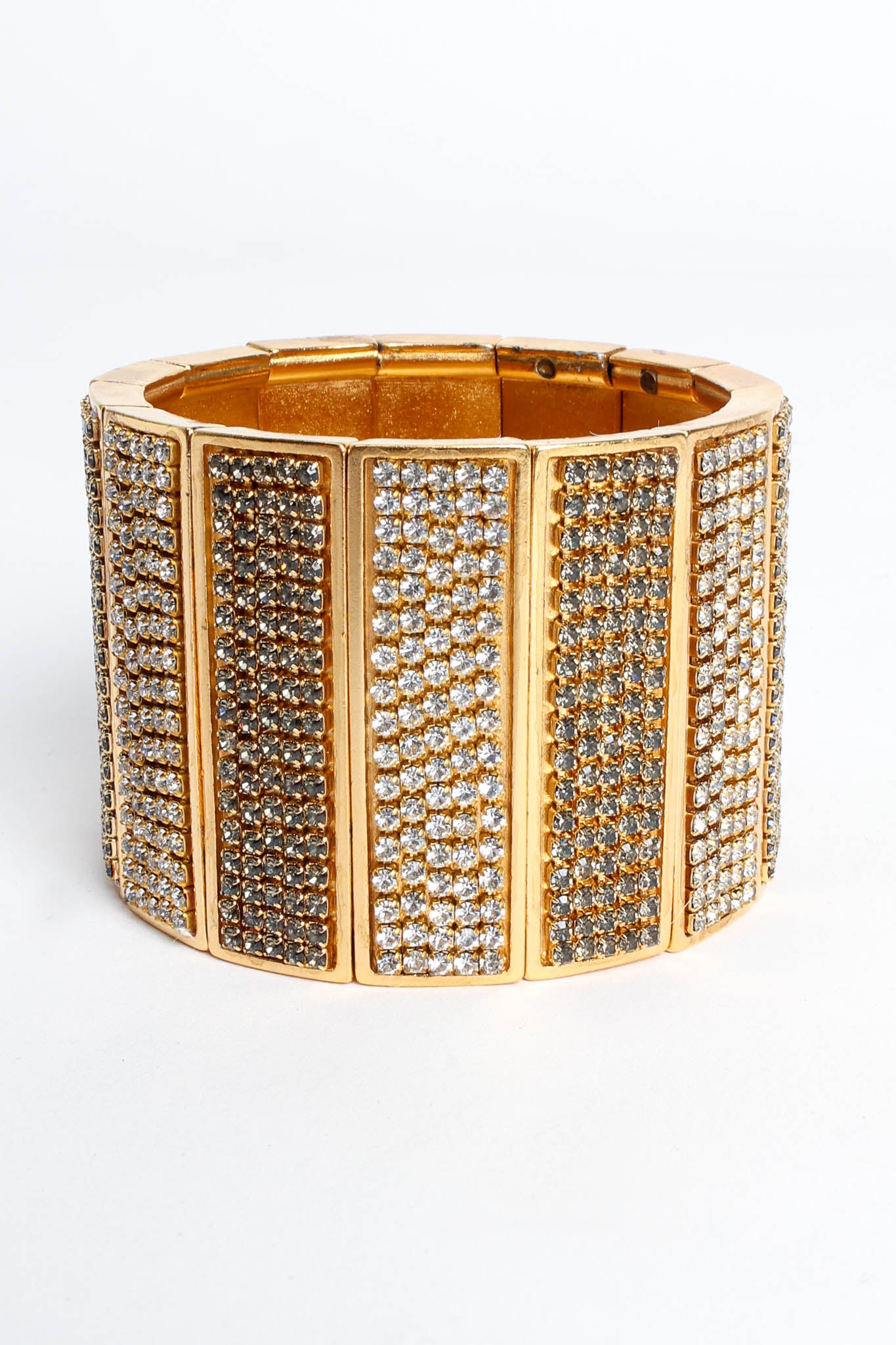 Vintage Roxanne Assoulin Stripe Rhinestone Bracelet front cuff @ Recess Los Angeles