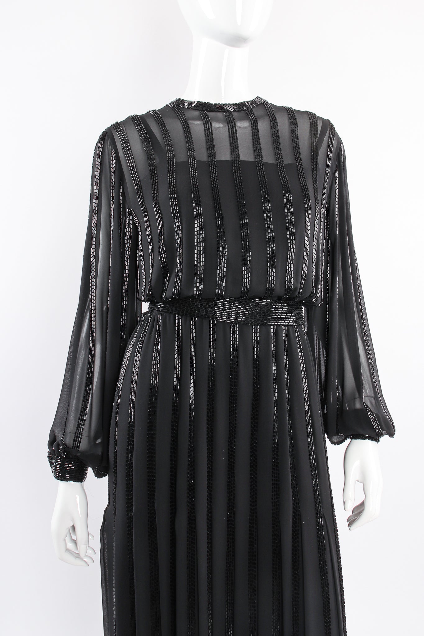 Vintage Ruben Panis Bead Stripe Silk Chiffon Dress on mannequin crop at Recess Los Angeles