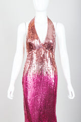 Vintage Ruben Panis Ombré Sequin Halter Gown on Mannequin Front Crop at Recess Los Angeles