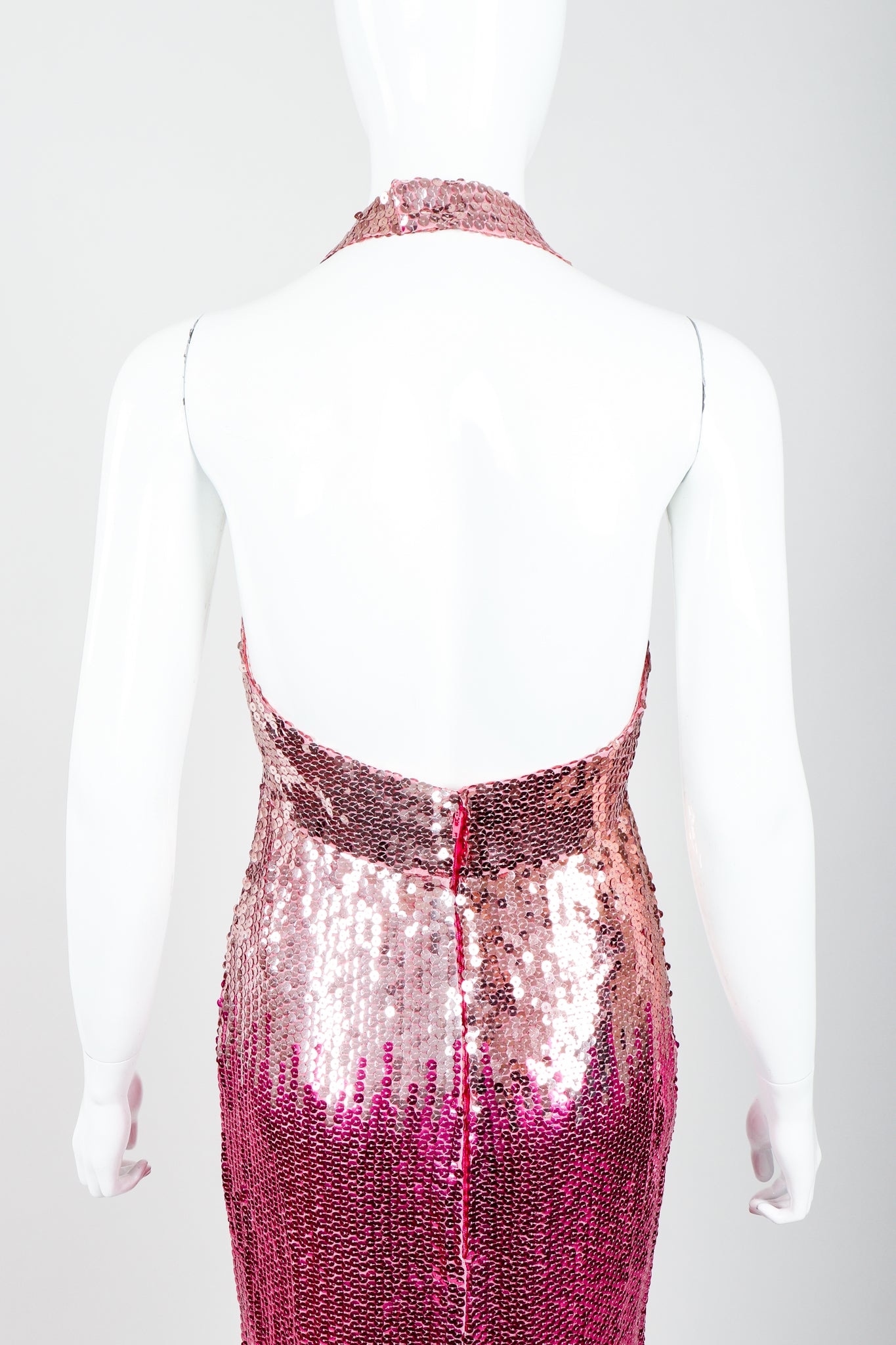 Vintage Ruben Panis Ombré Sequin Halter Gown on Mannequin Backless Halter at Recess