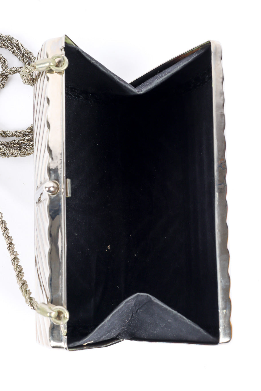 Saks Fifth Avenue metal silver clutch lining details @recessla