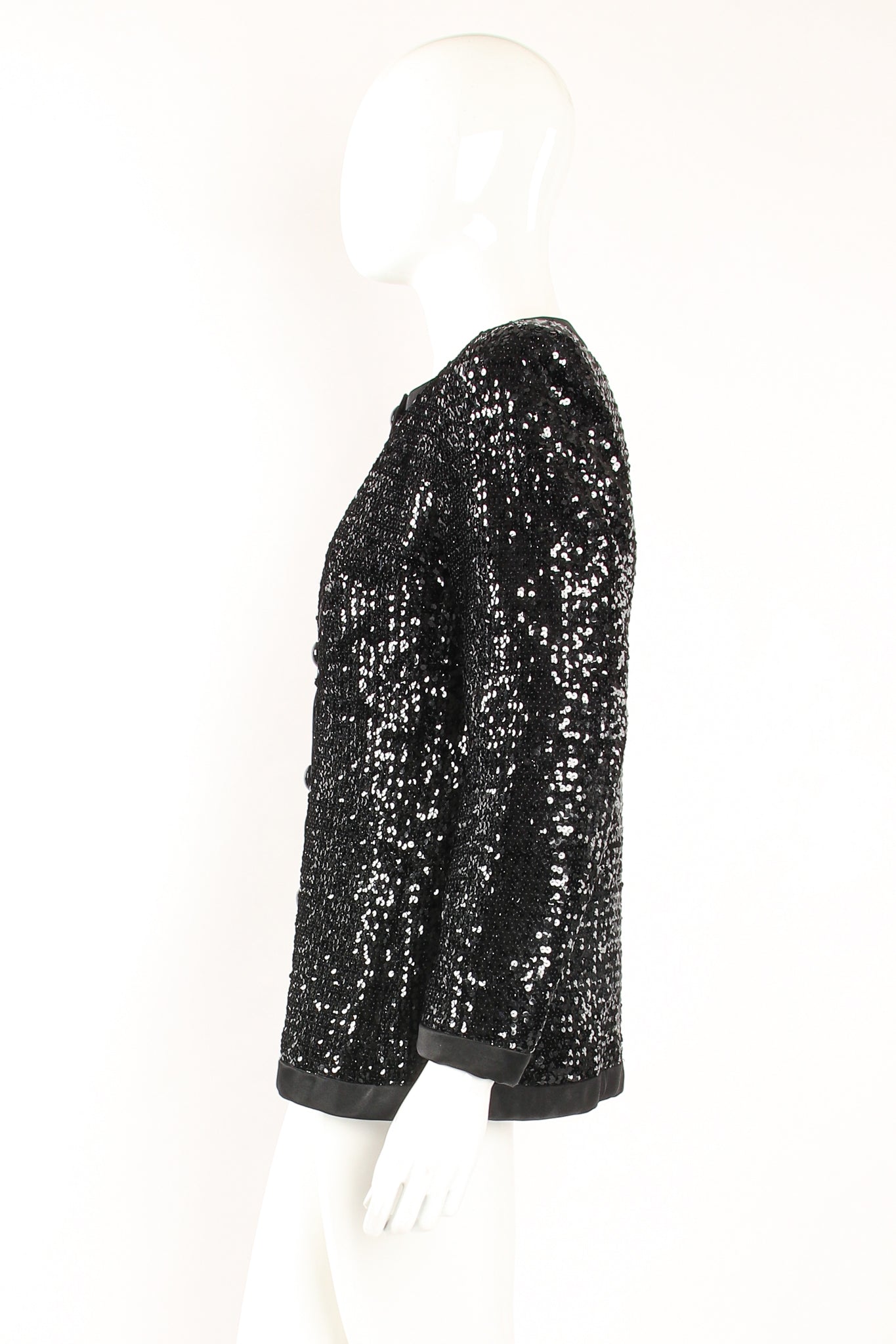 Vintage YSL Yves Saint Laurent Liquid Sequin Jacket on Mannequin side at Recess Los Angeles