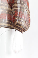 Airy fine lamé striped silk chiffon peasant blouse by Saint Laurent cuff close on mannequin @recessla