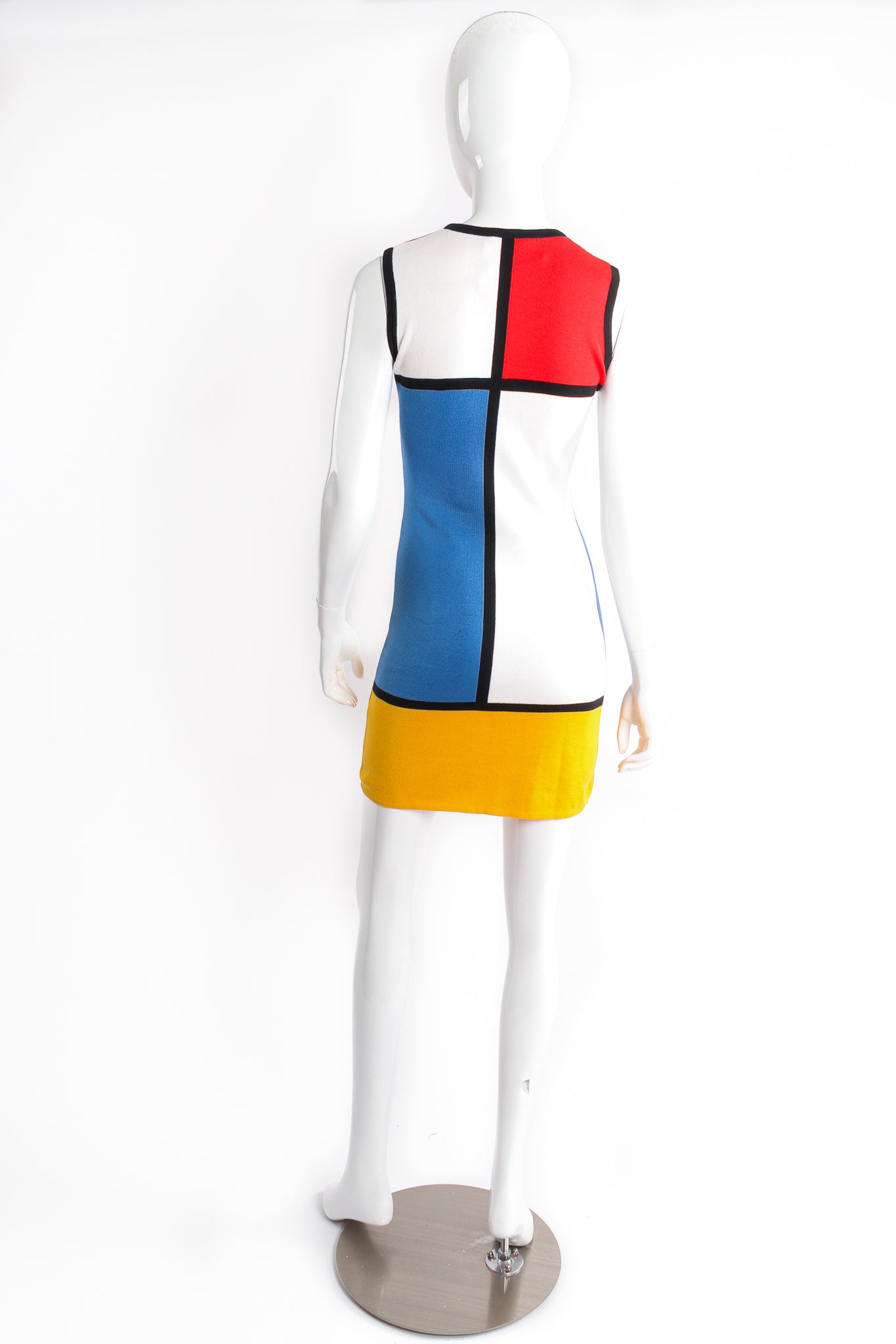 Vintage Yves Saint Laurent Iconic Mondrian Knit Sheath Dress on Mannequin back at Recess Los Angeles