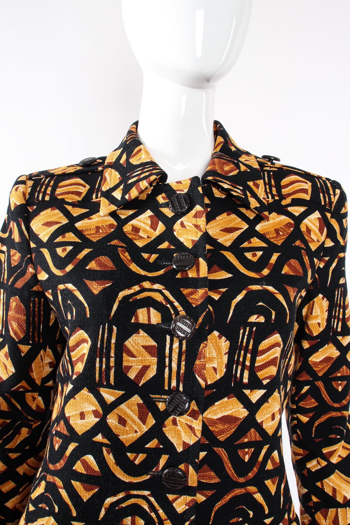 Vintage YSL Yves Saint Laurent Wax Print Safari Jacket on Mannequin front crop at Recess LA