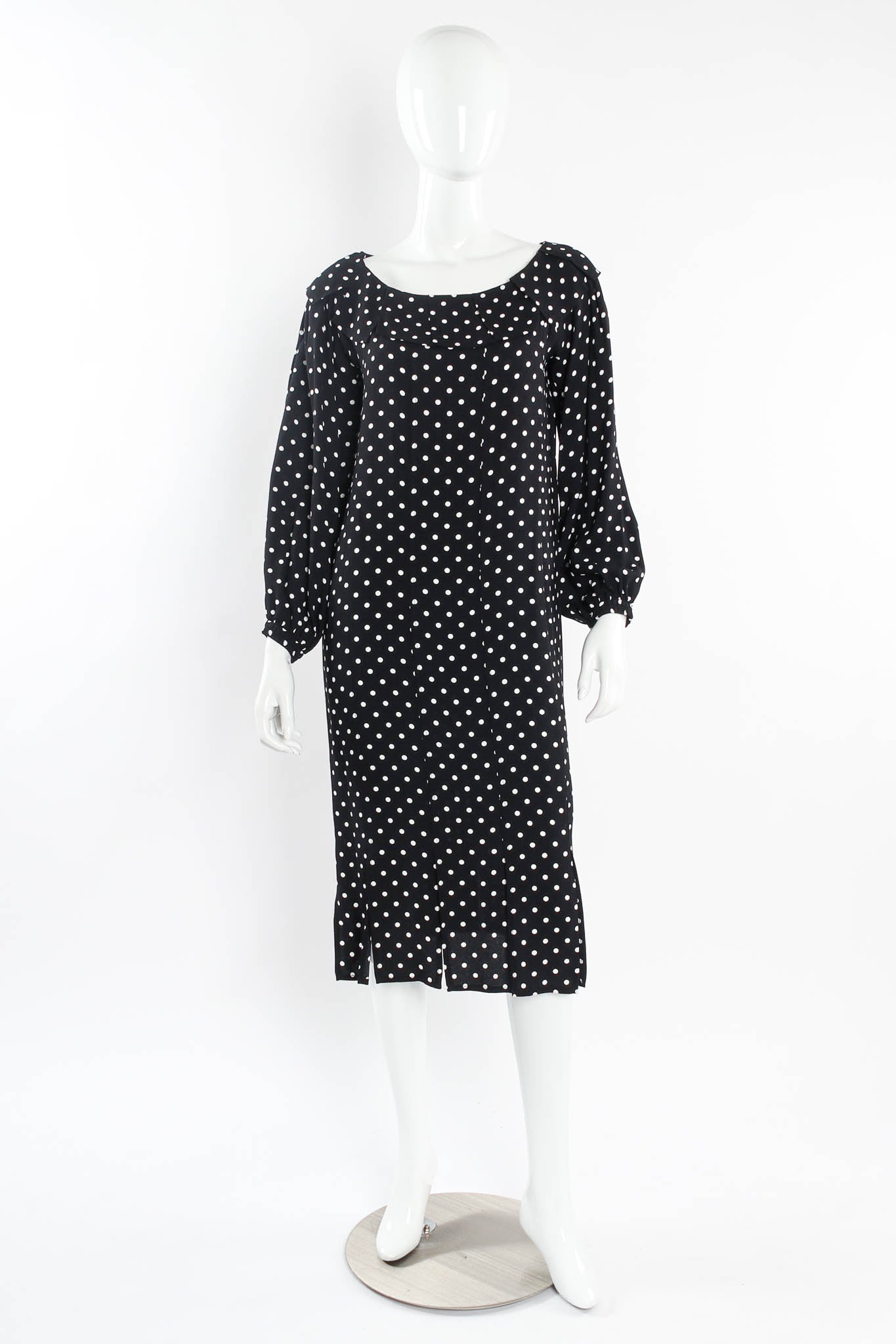 Vintage Saint Laurent 1981 S/S Polka Dot Carwash Pleat Dress mannequin front @ Recess Los Angeles