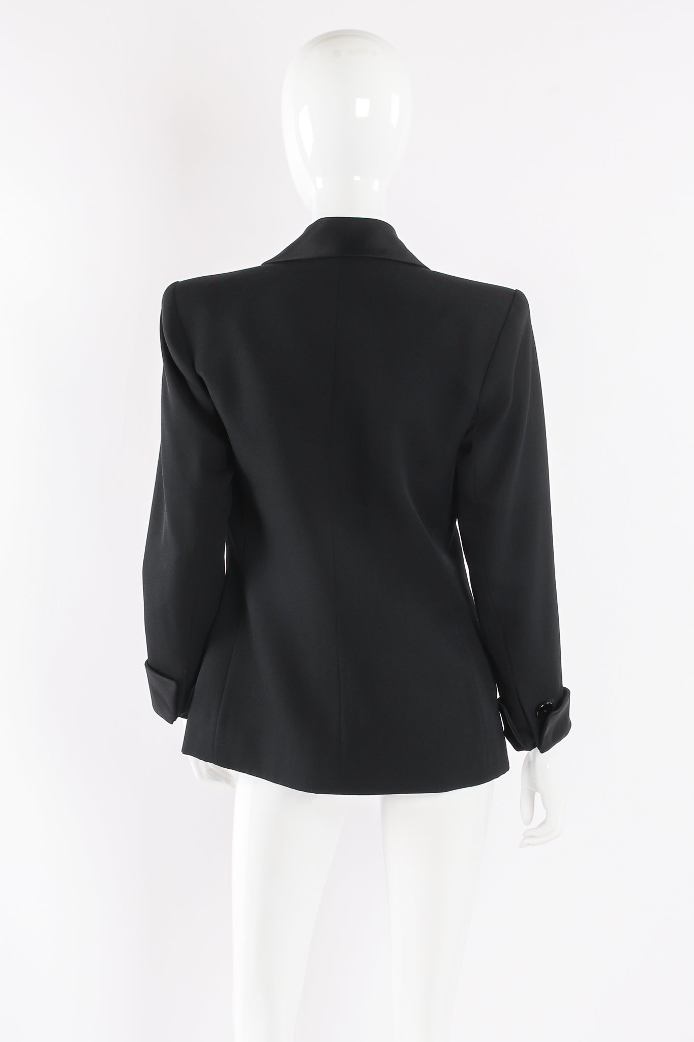 Vintage Yves Saint Laurent YSL Structured Tuxedo Le Smoking Jacket on mannequin back at Recess LA