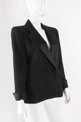 Vintage Yves Saint Laurent YSL Structured Tuxedo Le Smoking Jacket on mannequin angle at Recess LA