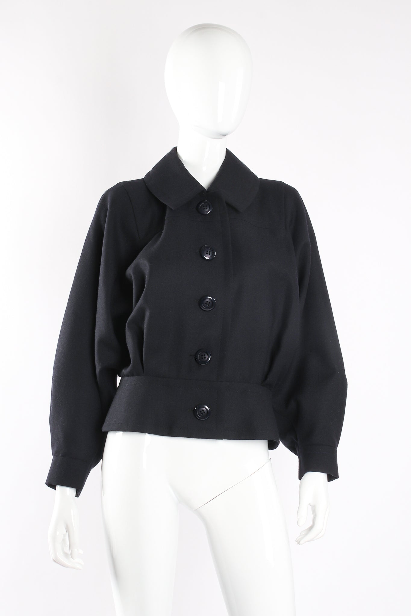 Batwing Uniform Peplum Jacket on mannequin at Recess LA