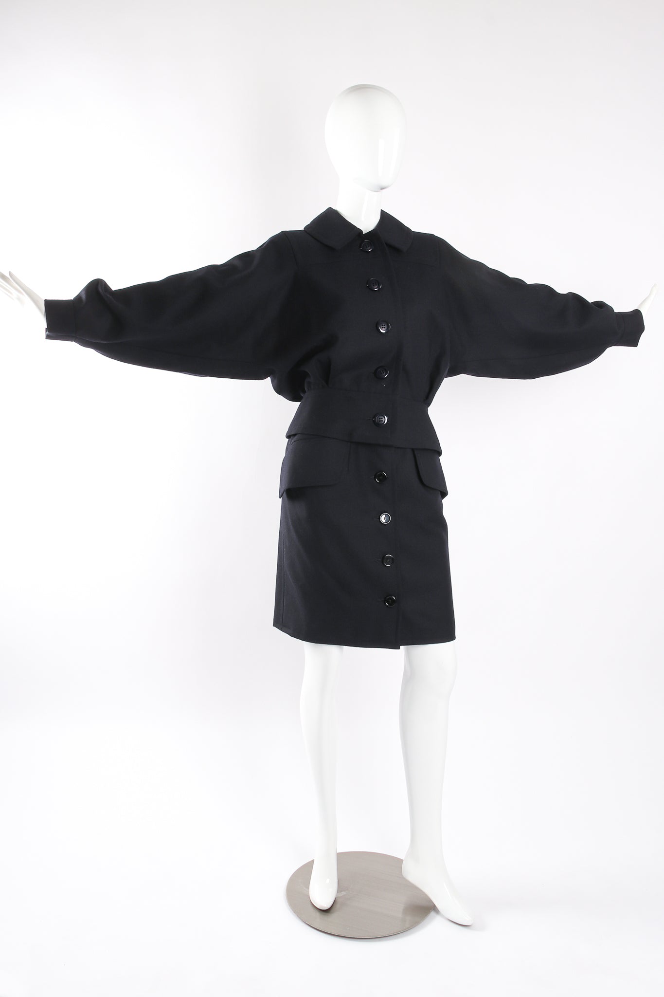 Batwing Uniform Peplum Jacket & Skirt Set on mannequin at Recess LA