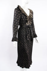 Vintage YSL Yves Saint Laurent Gold Lamé Dot Blouse & Skirt Set on Mannequin angle at Recess LA