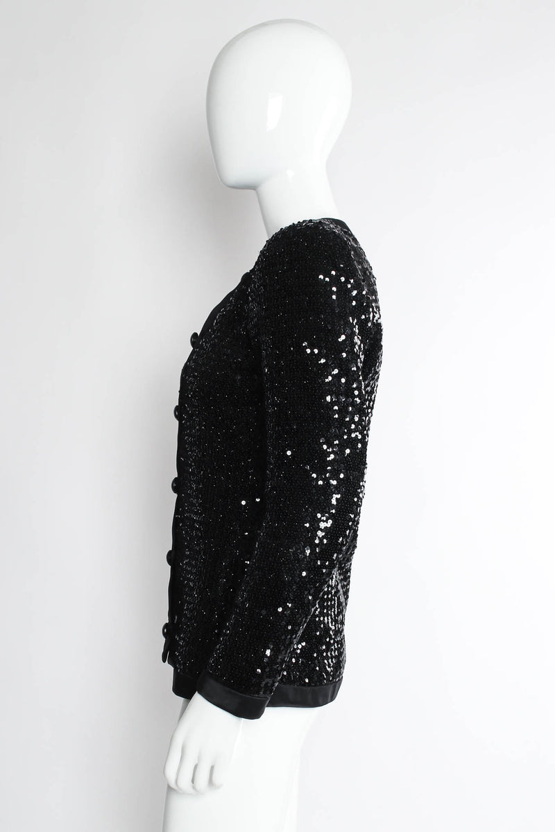 Vintage Saint Laurent 1980s Satin Sequin Jacket mannequin side @ Recess Los Angeles