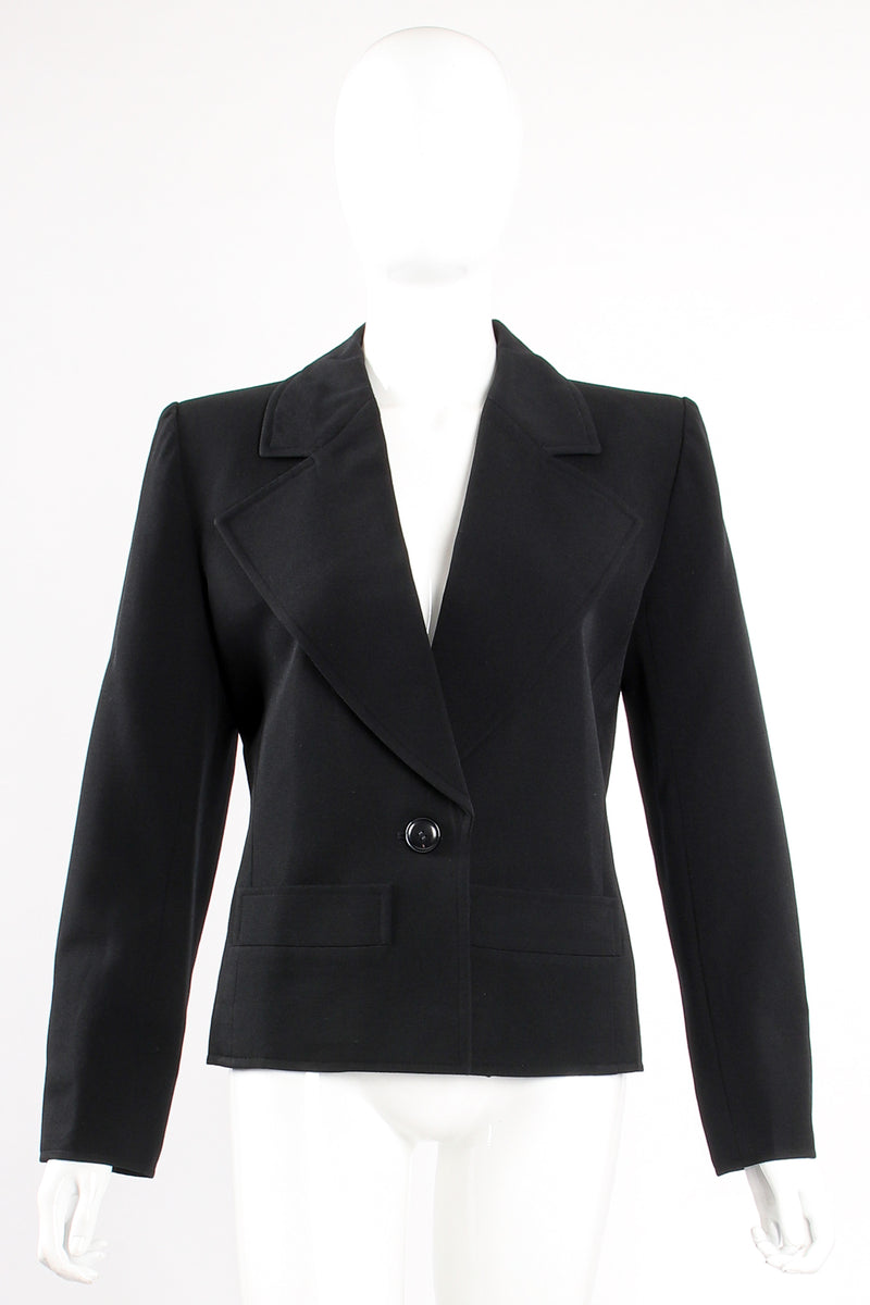 Vintage Yves Saint Laurent YSL Le Smoking Wide Lapel Blazer on Mannequin front at Recess LA