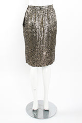 Vintage YSL Yves Saint Laurent Squiggle Lamé Blouse & Skirt Set on Mannequin skirt back @ Recess