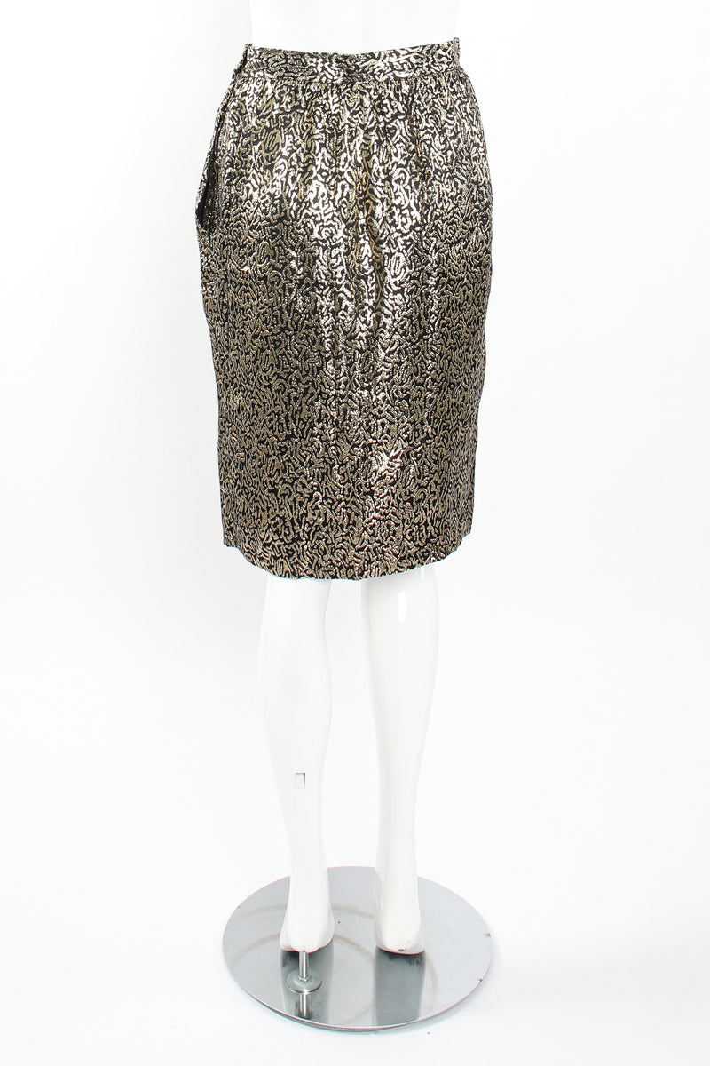 Vintage YSL Yves Saint Laurent Squiggle Lamé Blouse & Skirt Set on Mannequin skirt back @ Recess