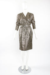 Vintage YSL Yves Saint Laurent Squiggle Lamé Blouse & Skirt Set on Mannequin front at Recess LA