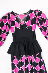 Vintage YSL Yves Saint Laurent Harlequin Balloon Sleeve Peplum Dress flat @ Recess LA