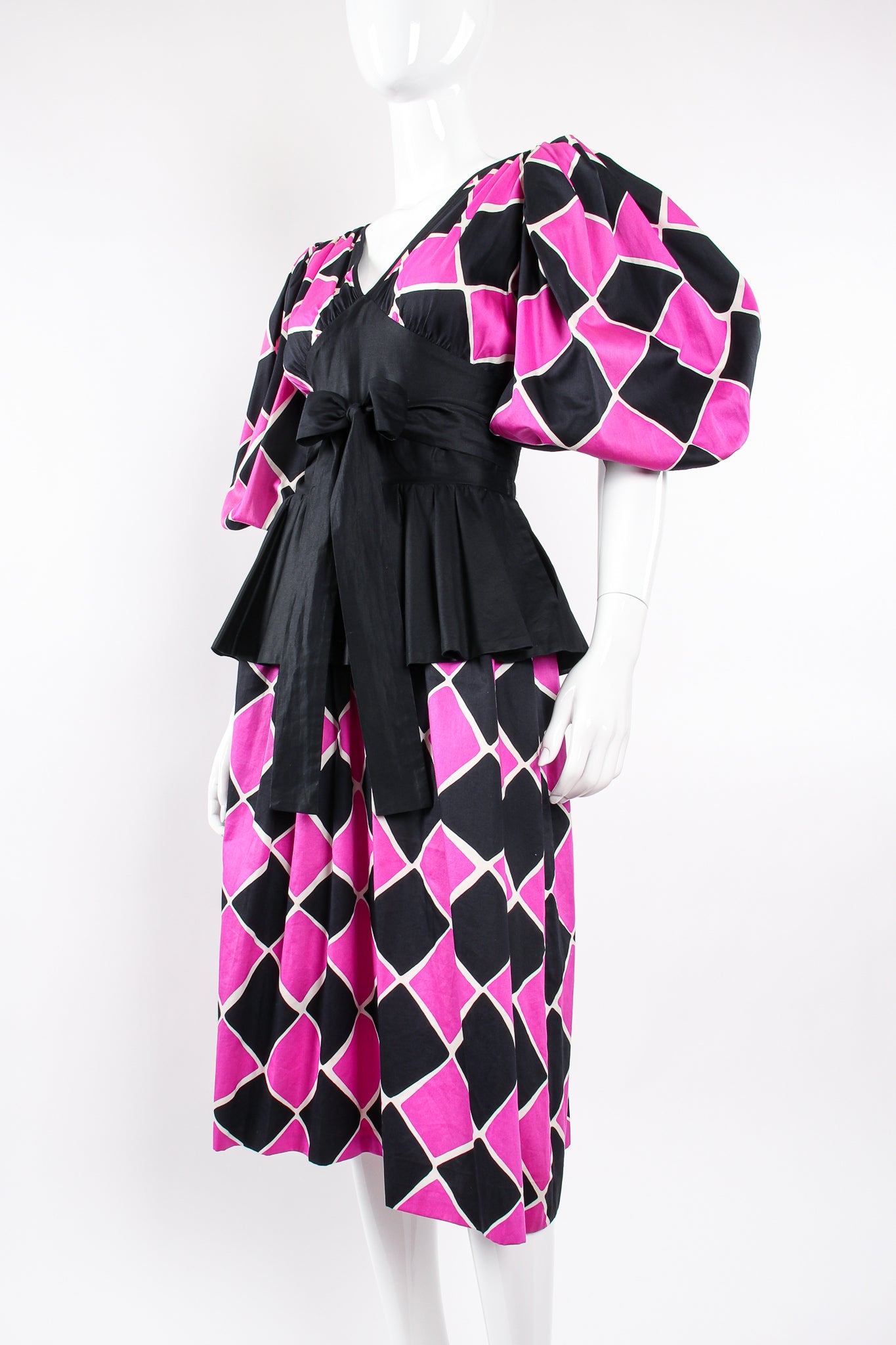 Vintage YSL Yves Saint Laurent Harlequin Balloon Sleeve Peplum Dress Mannequin crop @ Recess LA