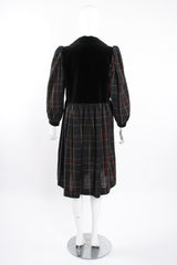 Vintage Yves Saint Laurent YSL Flannel Checked Velvet Bodice Dress on Mannequin back at Recess LA