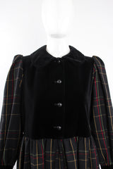 Vintage Yves Saint Laurent YSL Flannel Checked Velvet Bodice Dress on Mannequin crop at Recess LA