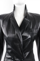 Vintage Yves Saint Laurent YSL Nipped Waist Leather Blazer on Mannequin collar at Recess LA