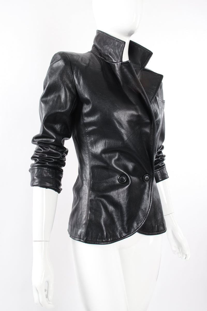 Vintage Yves Saint Laurent YSL Nipped Waist Leather Blazer on Mannequin crop at Recess Los Angeles